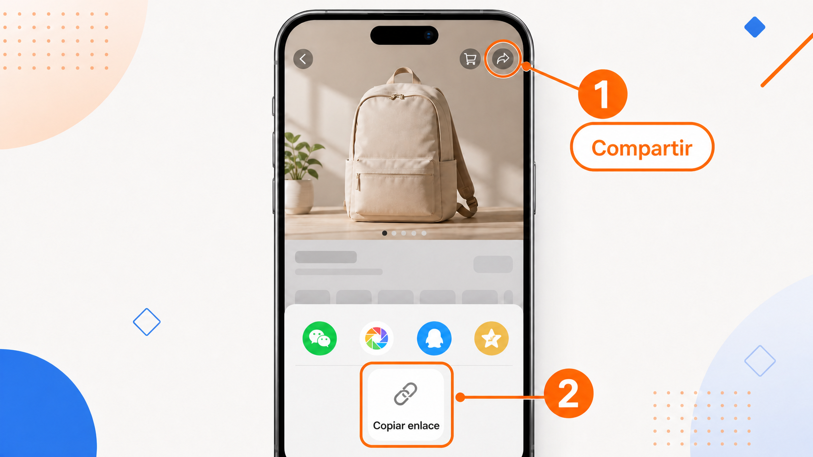 Móvil: pulsa compartir y copia el enlace del producto